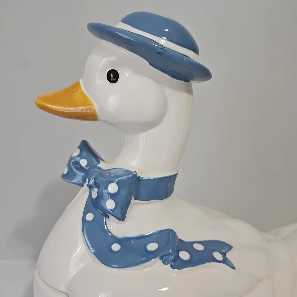 Vintage Mother Goose Ceramic Cookie Jar Canister Blue Ribbon Cottagecore